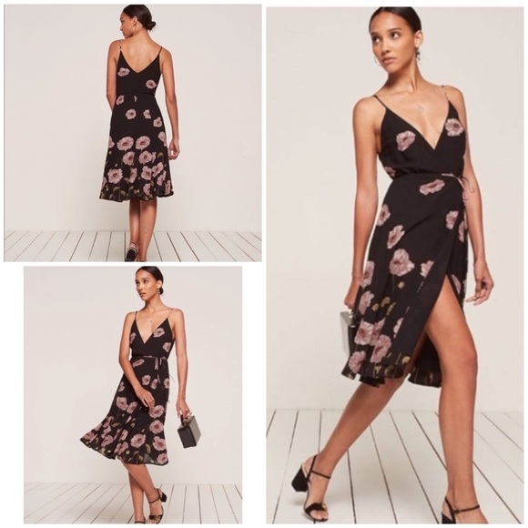 Reformation Dresses & Skirts - EUC Reformation Floral Pink Poppy Flower Temple Midi Wrap Dress Size '​​​​​​